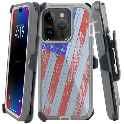 USA Flag Defender Case For iPhone 16 /Plus/ Pro Max/ With Belt Clip Fit Otterbox