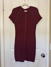 Philosophy Ribbed Sweater Dress - Size Large - Burgundy - Short Sleeve