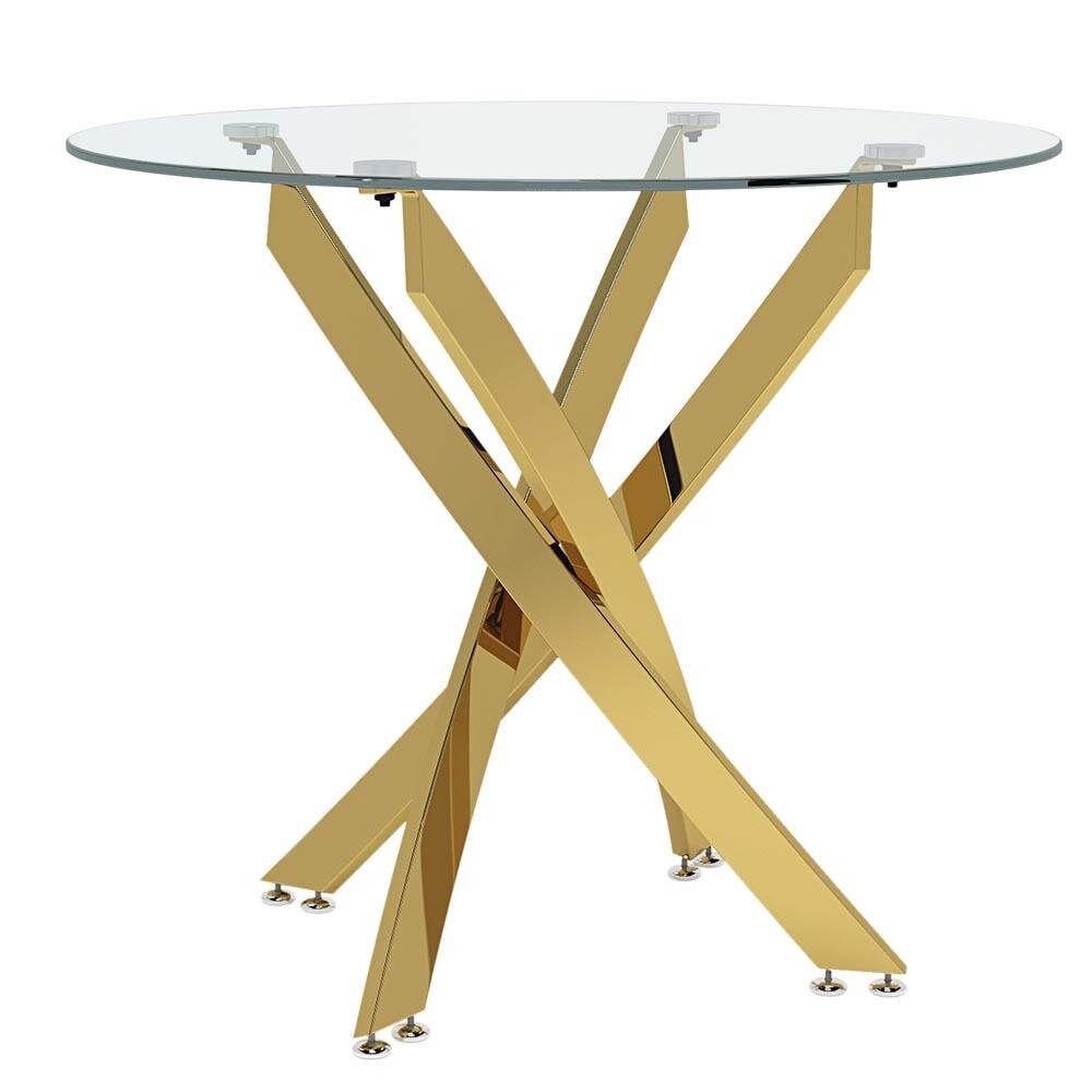 Delta Glass Desk/Dining Table - 48x24x30", Tempered Clear Glass Top With Gold Chrome Metal Legs - View #8