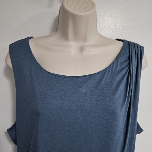 Canotta girocollo Ann Taylor taglia XL blu polvere morbido misto rayon look a strati NUOVA - Foto 3 di 6