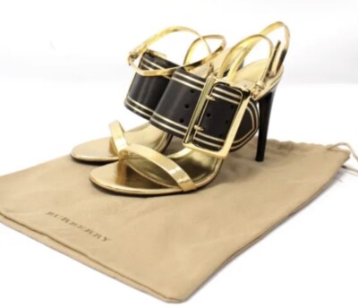Damenschuhe Burberry Padstow festlich 100 gold & schwarz Leder mit Absatz UK 5 EU 38