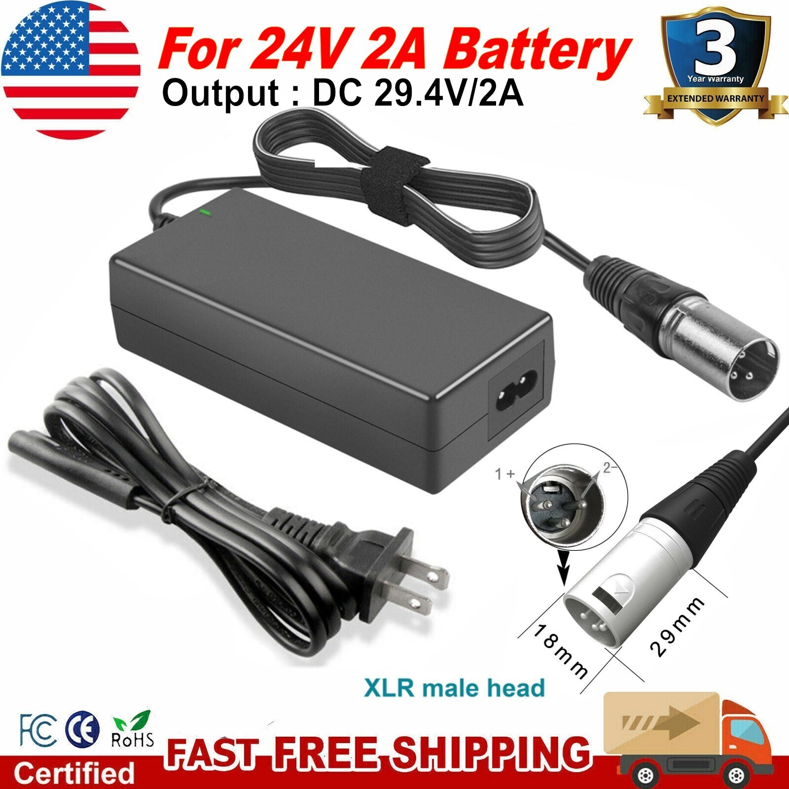 2A Lithium Battery Charger For Electric Pride Mobility WHEELCHAIR Scooter