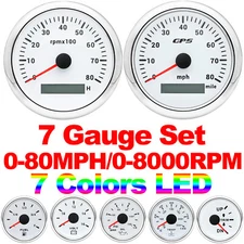 7 Gauge Set 85mm GPS Speedometer 80MPH Tachometer&52mm Fuel/Oil/Temp/Volt/Trim 