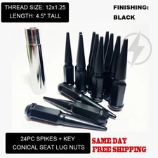 FIT SUZUK NISSA ARMADA FRONTIER TITAN XTERRA SPIKE LUG NUT 12x1.25 BLACK 24PC