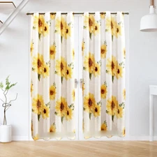 1 SET Printed Sunflower Suede Blackout Grommet Window Curtain Panel 108"W x 84"L