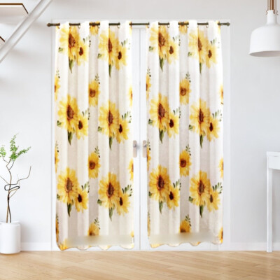 1 SET Printed Sunflower Suede Blackout Grommet Window Curtain Panel 108''W x 84''L
