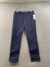 Tommy Hilfiger Pants Womens 2 Blue White Polkadot Dotted Chino Straight Ankle