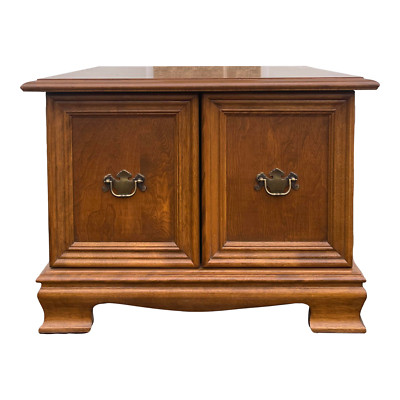 Vintage Ethan Allen Heirloom Chippendale Nutmeg Maple Square Commode Side Table
