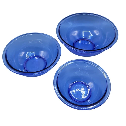 Vtg Pyrex Nesting Mixing Bowl Set of 3 Cobalt Blue Glass 1L 1.5L 2.5L
