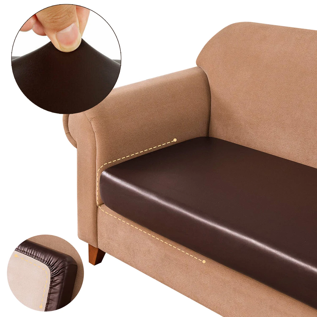 Faux Leather Stretchy Sofa Seat Cushion Cover Chair Couch Loveseat Slipcovers in , 27.5 H x 25 W x 9 D Latitude Run Fabric: Brown