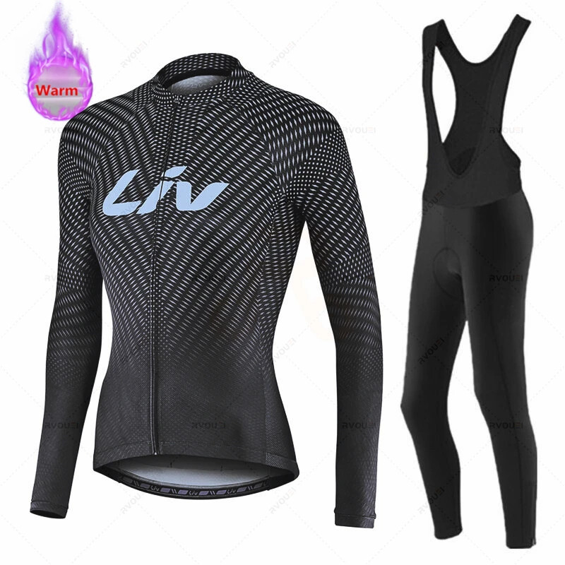 Women Winter Cycling Clothing Thermal Fleece Bicycle Jersey Set MTB
