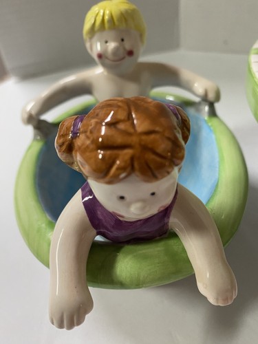 Vintage Take A Dip Chip & Dip Large Serving Bowl Set w/ Swim Pool w/ Kids - Picture 6 of 8