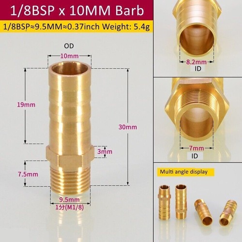 2Pcs Brass Joint 1/8 1/4 1/2 3/8 BSP Male Thread*6mm-16mm OD Barb Tail Kit - Picture 15 of 27
