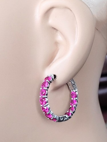 Sterling Silver Real Ruby Inside Outside Hinged 1" Hoop Earring by BBJ