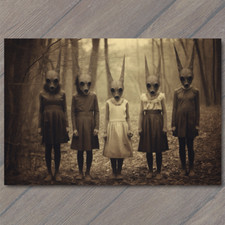 POSTCARD Weird Creepy Vintage Look Vibe Kids Masks Halloween Cult Unusual Family
