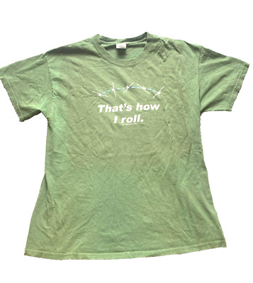 Airplane Shirt Adult Large Green Tulsa That's How I Roll Plane Pilot Stunts Mens