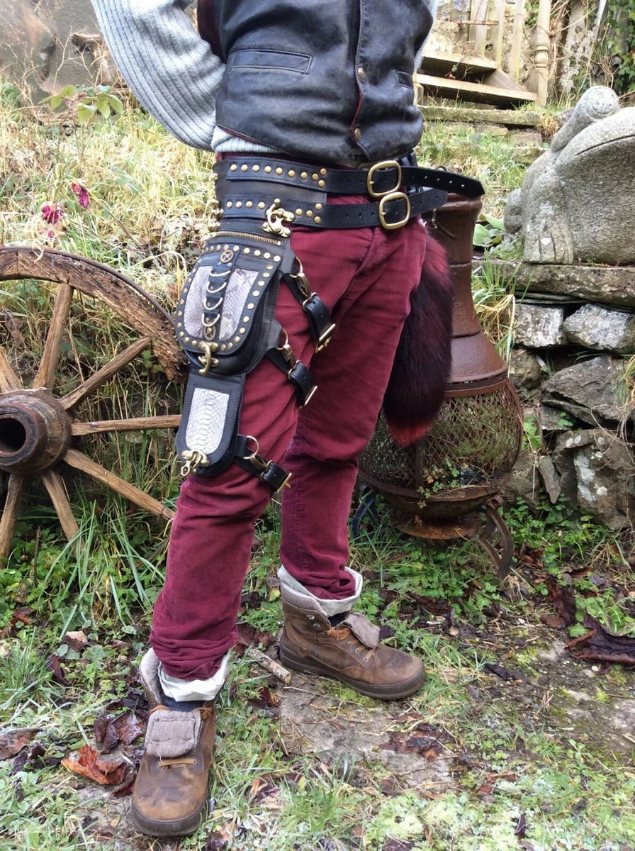 Leather Snakeskin Leg Bag Steampunk Hip Utility Pouch Belt holster