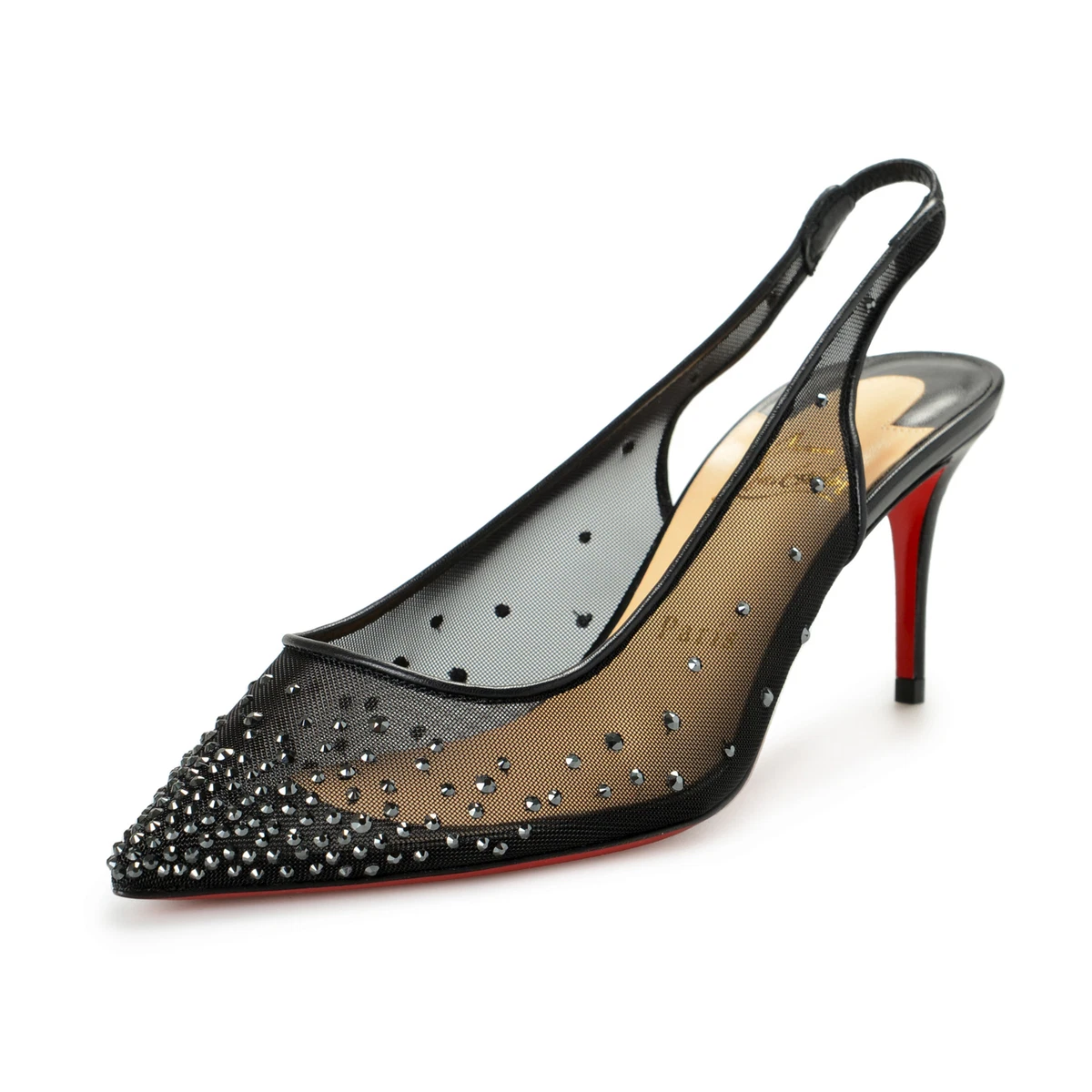 Christian Louboutin black Follies Strass Slingback Pumps 70