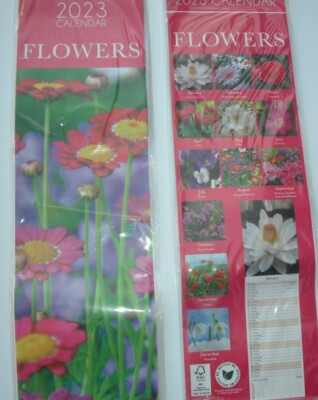 2023 schmaler langer Kalender Planer Spiral Top BLUMEN. Ca. Größe 11,5 cm x 41,5 cm