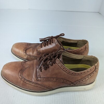Cole Haan Wing Tip Oxford Shoes Men's 9 Cognac Grande OS C20778 Comfort Soles