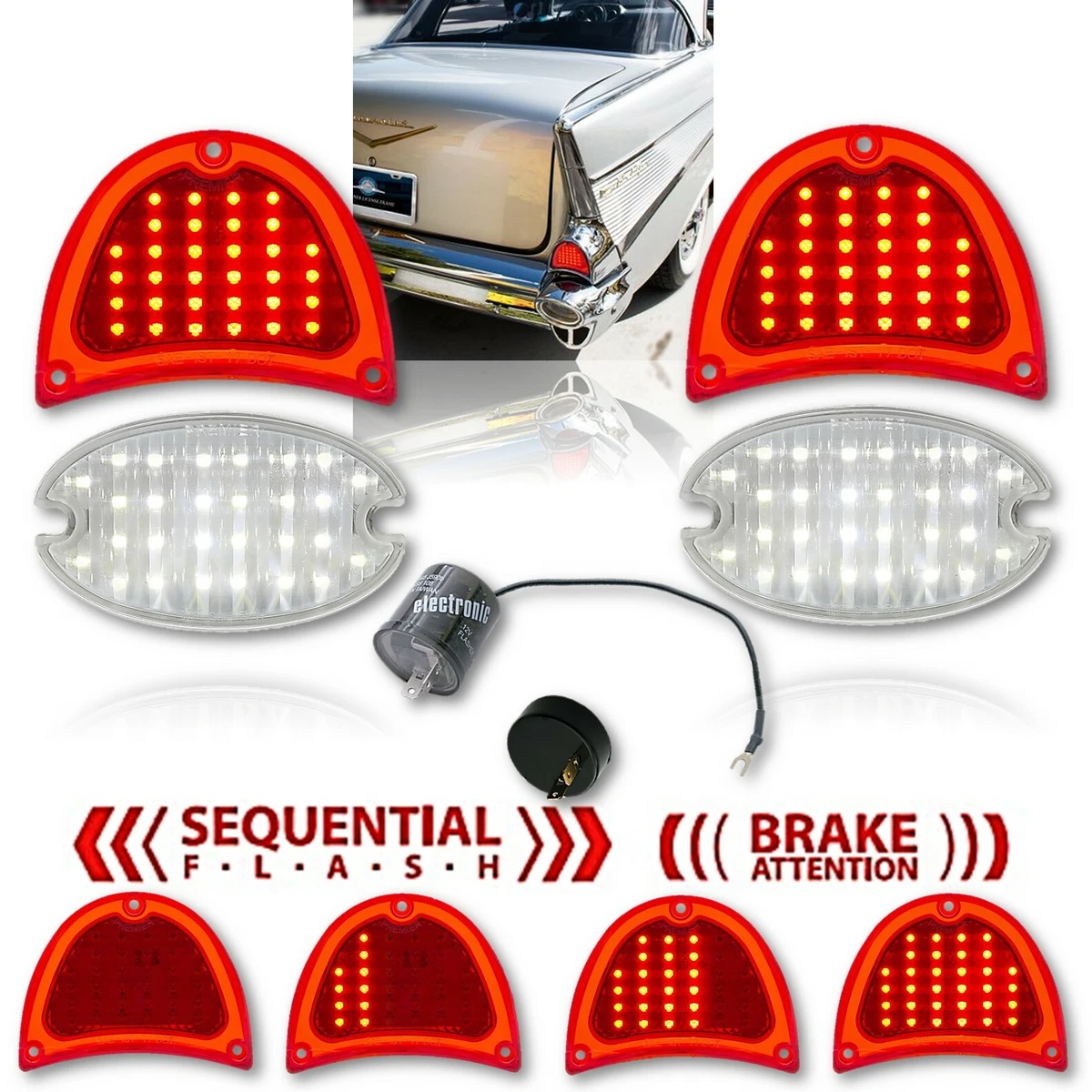 57 Chevy Bel Air Nomad Sequetial LED Tail Back Up Light Lens w