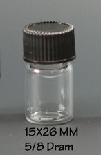 5/8 Dram 1/2 dram CLEAR Glass Vials w/ Cone Liner caps 15mmX26mm