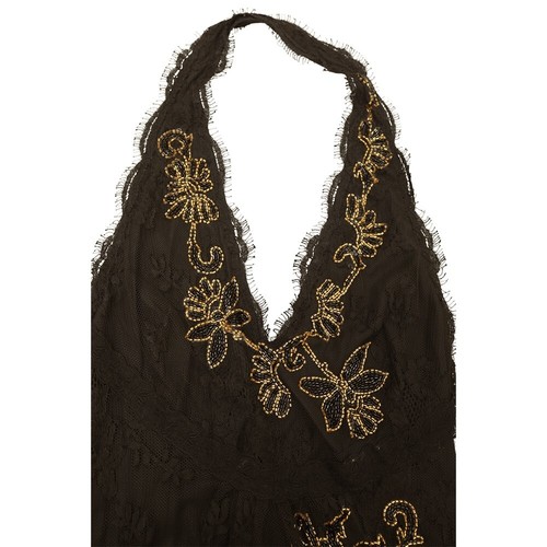 Top Temperley Negro Encaje Floral Cuentas Halter Cuello Abierto Espalda Sin Mangas Talla Reino Unido 10 - Imagen 6 de 10