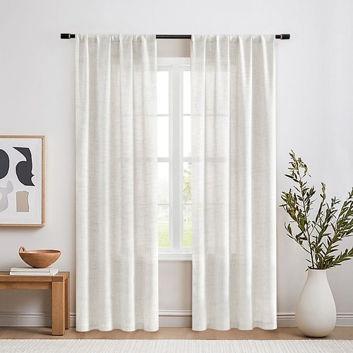 2 Panels Natural Linen Sheer Curtains Textured Woven Window Drapes w/ Rod Pocket - Picture 36 of 41