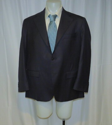 Gianni Volpe Napoli Solid Navy Bespoke Three Roll Two Sport Coat 46R