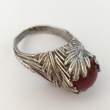 Vintage Sterling Silver Carnelian Ring Leaf Design Nature Inspired 7.25 Artisan