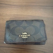 Coach Leather Key Case Dark Brown