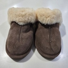 Bearpaw Loketta Womens Size 8 Hickory Brown Suede Sheepskin Fur Scuff Slippers