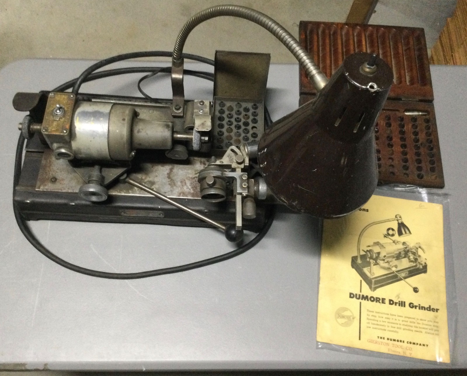 DUMORE 21-011 Drill Point Grinder Cutter Some rewiring w/many Collets & Manual