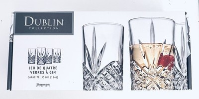 Shannon Godinger Dublin Crystal Highball Glasses Set of 4 12oz New