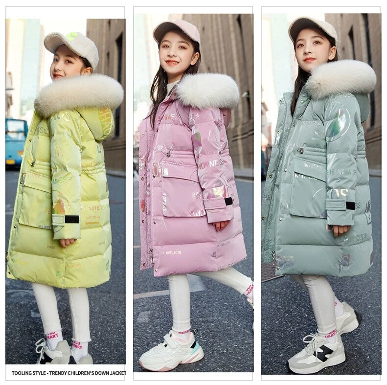 KIDS GIRL WINTER JACKETS WARM OUTWEAR HOODED W/FAUX FUR TRAVEL SCHOOL PARKA COAT - Image 2 of 4