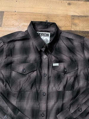 #ad Dixxon Flannel Shirt Womens Large Gray Black South Gate Bamboo Blend Biker Plaid $35.99