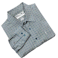 CINCH Modern Fit Long Sleeve Button Down Shirt Mens Size L Geometric Blue Yellow