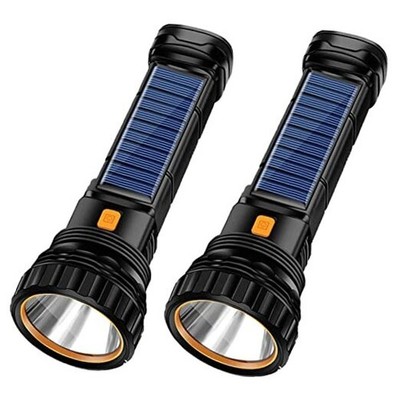 E-SHIDAI Solar/Rechargeable Multi Function 1000 Lumens LED 2PCS Black