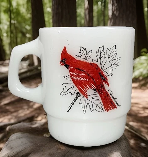 Cardinal & Baltimore Oriole Bird Anchor Hocking Fire King Stackable Cup Vintage