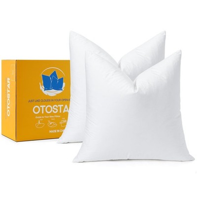 Pack of 2 Down and Feather Throw Pillow Inserts, 18 x 18 Soft Fluffy Square P...