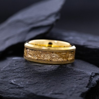8mm Yellow Gold Plated Tungsten Ring with Gold Flake Inlay