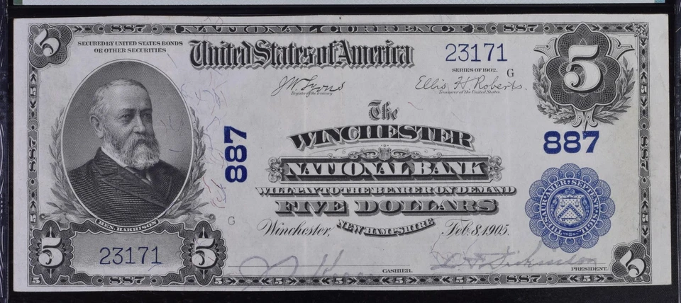 1905  Winchester, NH - $5  National Bank Note, Plain Back PMG 35-Choice - Image 3 of 4