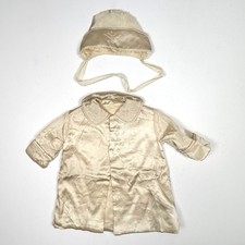 Vintage Cream Satin Christening Coat and Bonnet Set Embroidered Baby Baptism