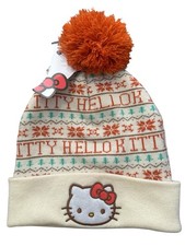 Hello Kitty Beanie Cap by Accessory Innovations w. Pom Pom Anime Cream Hat New