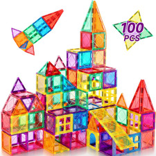 100 PCS Magnetic Tiles Building Blocks STEM Toy Set For Kids Ages 3-8 Year Old