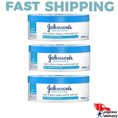 3X Johnson's Skin Balance Face and Body To Dry & Sensitive Skin Cream 200ml