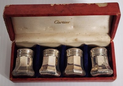 Cartier Sterling Silver Salt & Pepper Shakers 4 PC Set with Original Box