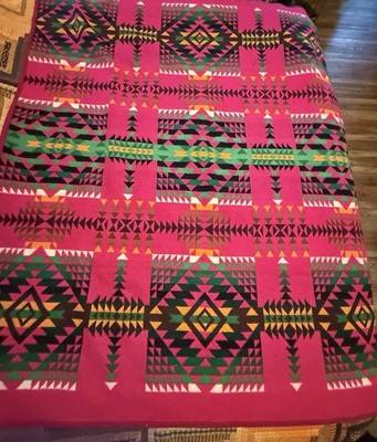Vintage Pendleton Beaver State Bright Pink Wool Blanket Geometric