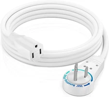 Maximm Extension Cord 6 Foot White Flat Plug, 360° Rotating Short Power Cord Sin
