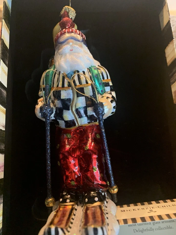 RARE MacKenzie-Childs Downhill Santa Christmas Ornament Excellent Cond Box/tag - Image 2 of 2
